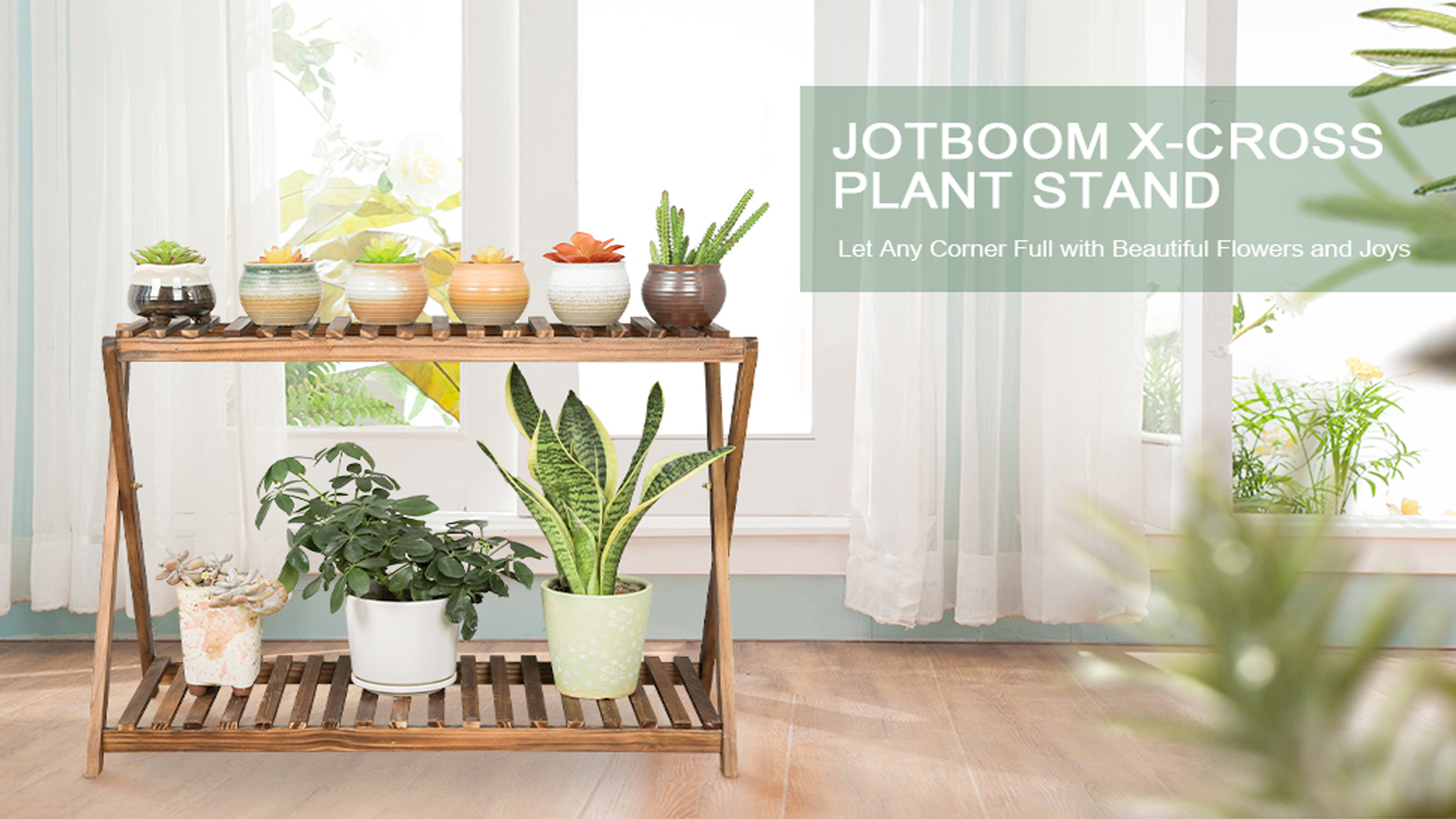 Amazon.com : Jotboom Wooden Plant Stand Indoor 2 Tier Narrow Plant